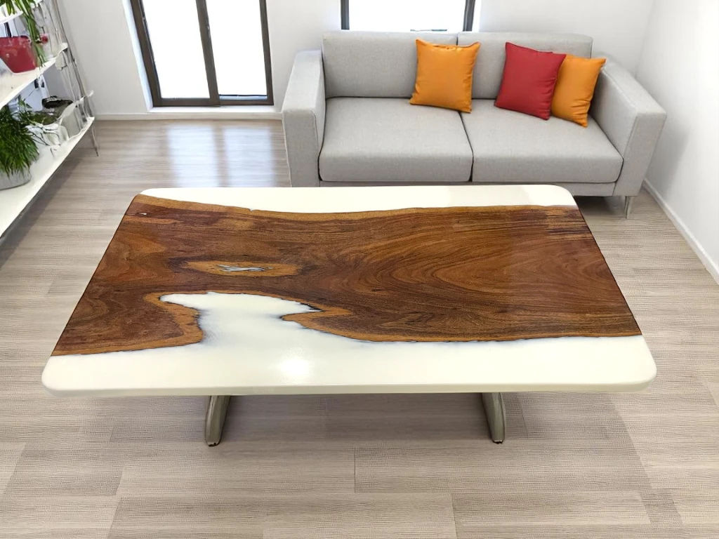 Handmade White Epoxy Resin Wood Dining Table